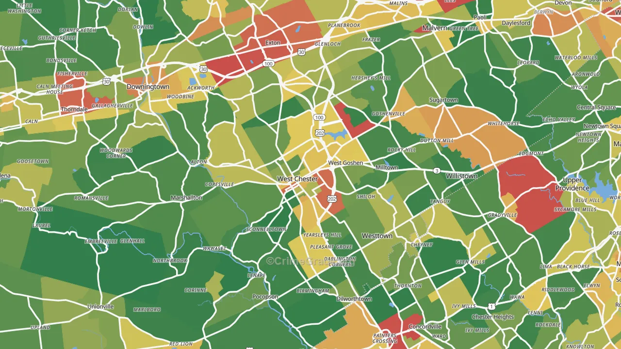 West Chester, PA Map of Drug-Related Crime Rates