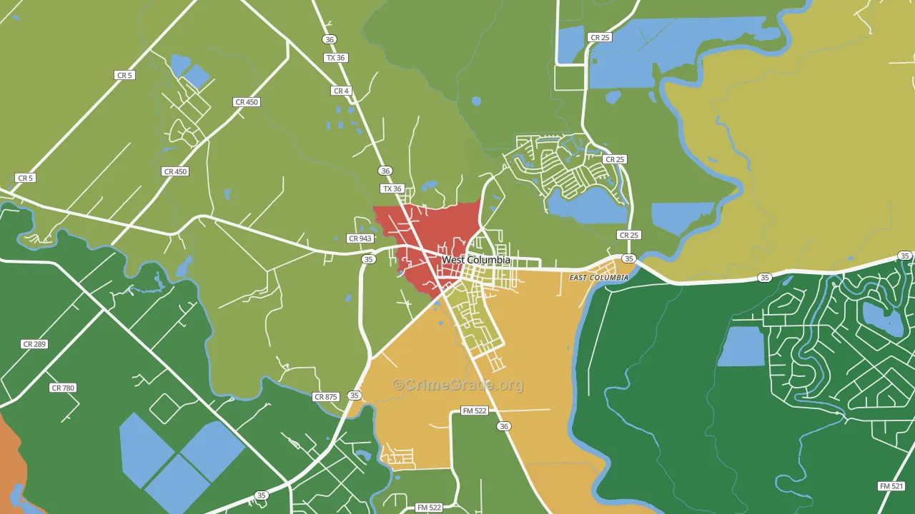 West Columbia, TX Map of Drug-Related Crime Rates