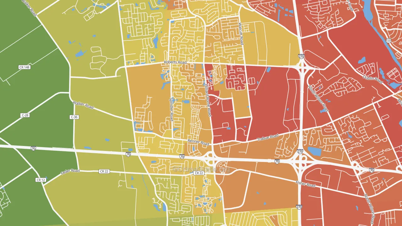 West Columbus Interim, Hilliard, OH Map of Drug-Related Crime Rates