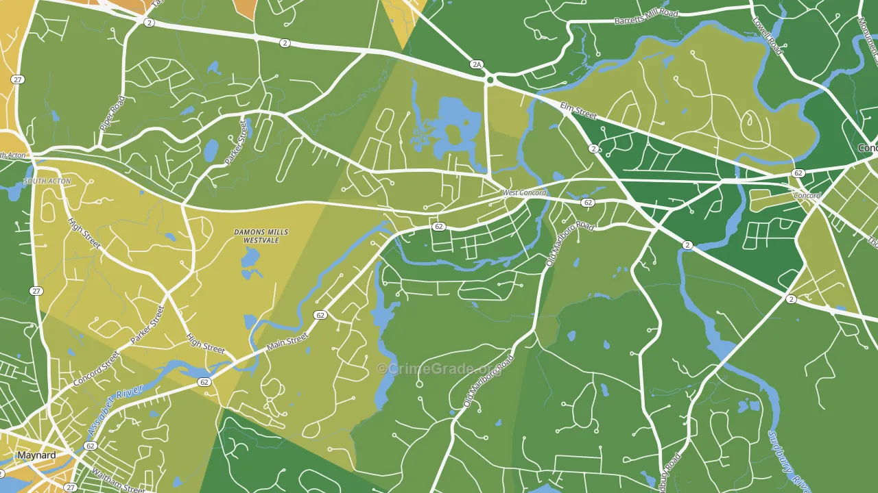 West Concord, MA Map of Drug-Related Crime Rates