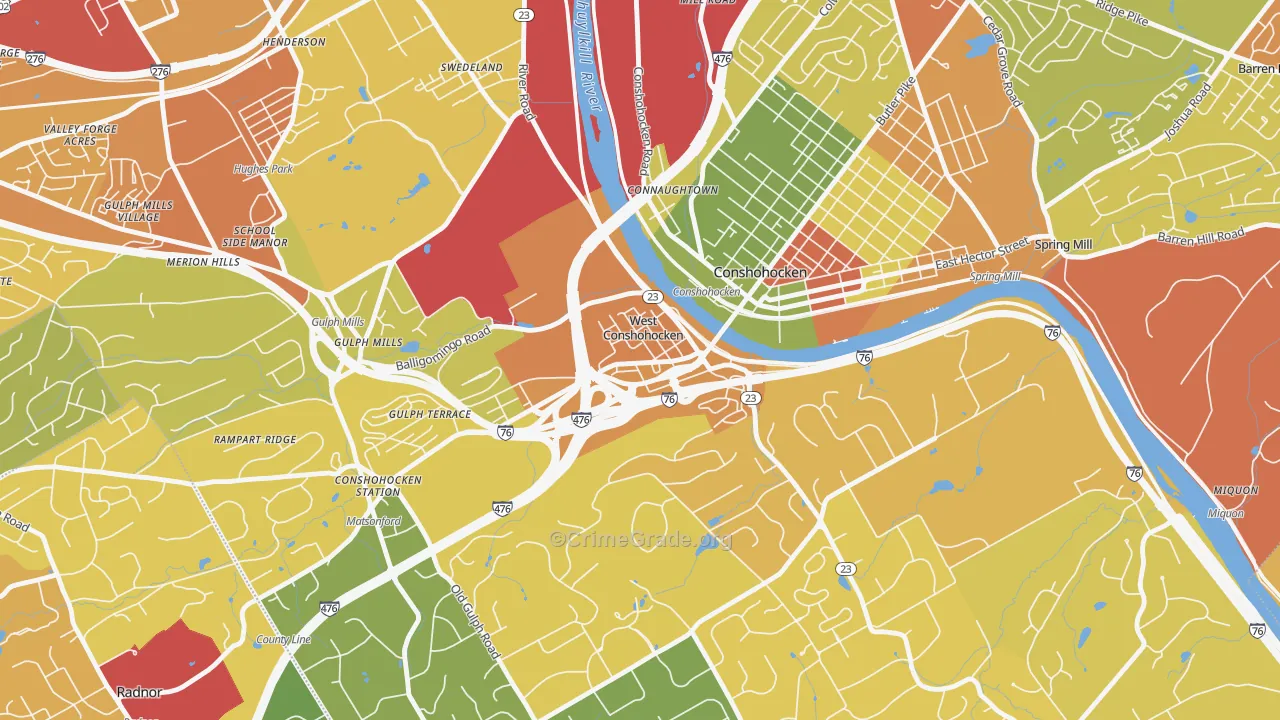 West Conshohocken, PA Map of Drug-Related Crime Rates