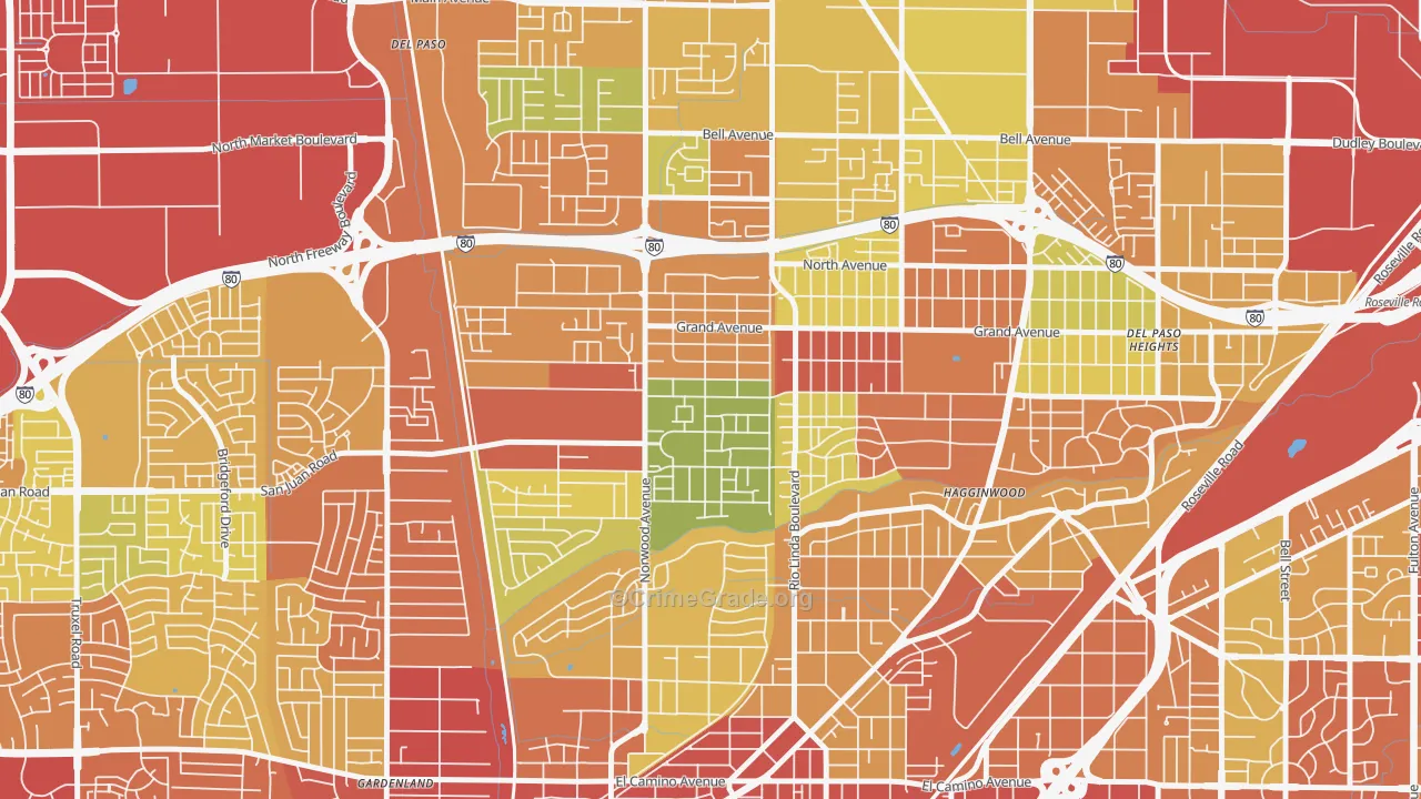 West del Paso Heights, Sacramento, CA Map of Drug-Related Crime Rates