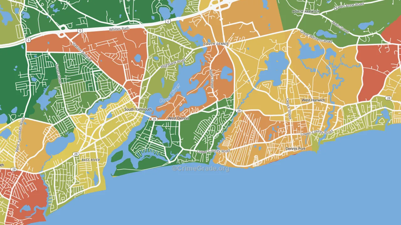 West Dennis, MA Map of Drug-Related Crime Rates