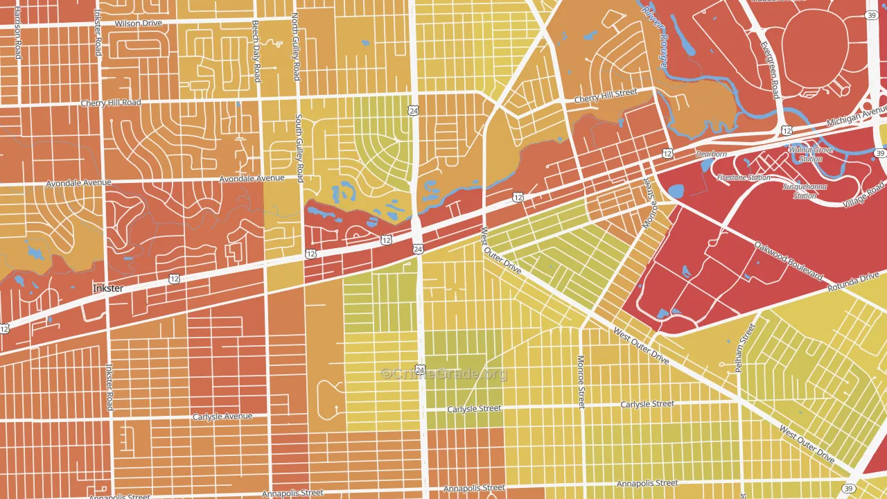 West Downtown Dearborn, Dearborn, MI Map of Drug-Related Crime Rates