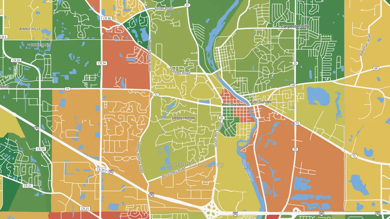 West Dundee, IL Map of Drug-Related Crime Rates