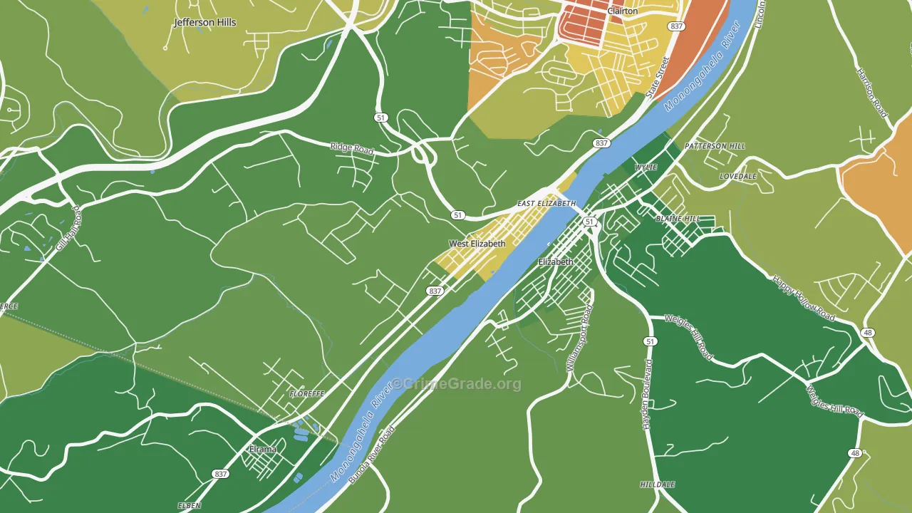 West Elizabeth, PA Map of Drug-Related Crime Rates