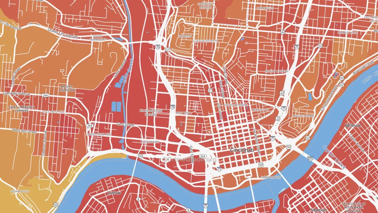 West End, Cincinnati, OH Map of Drug-Related Crime Rates