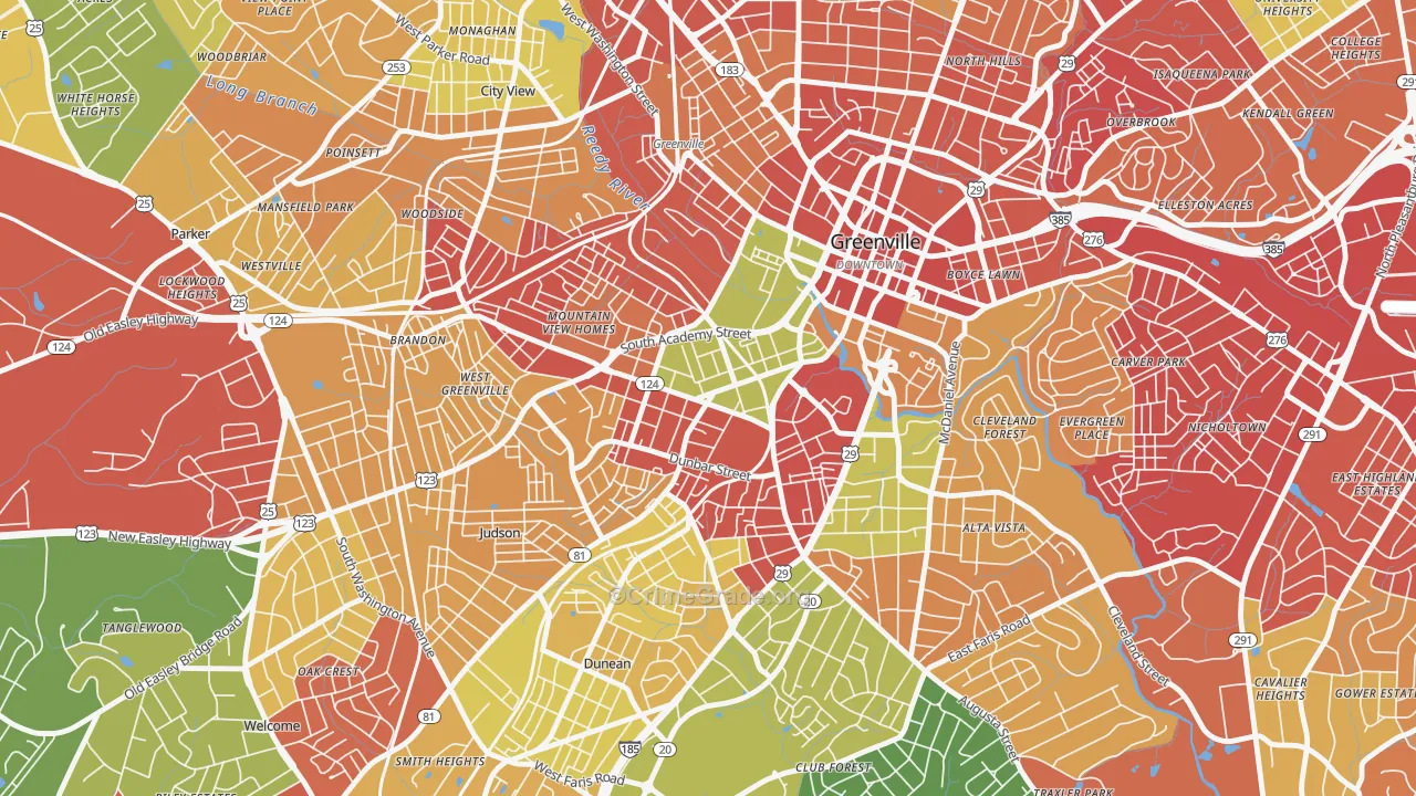 West End, Greenville, SC Map of Drug-Related Crime Rates
