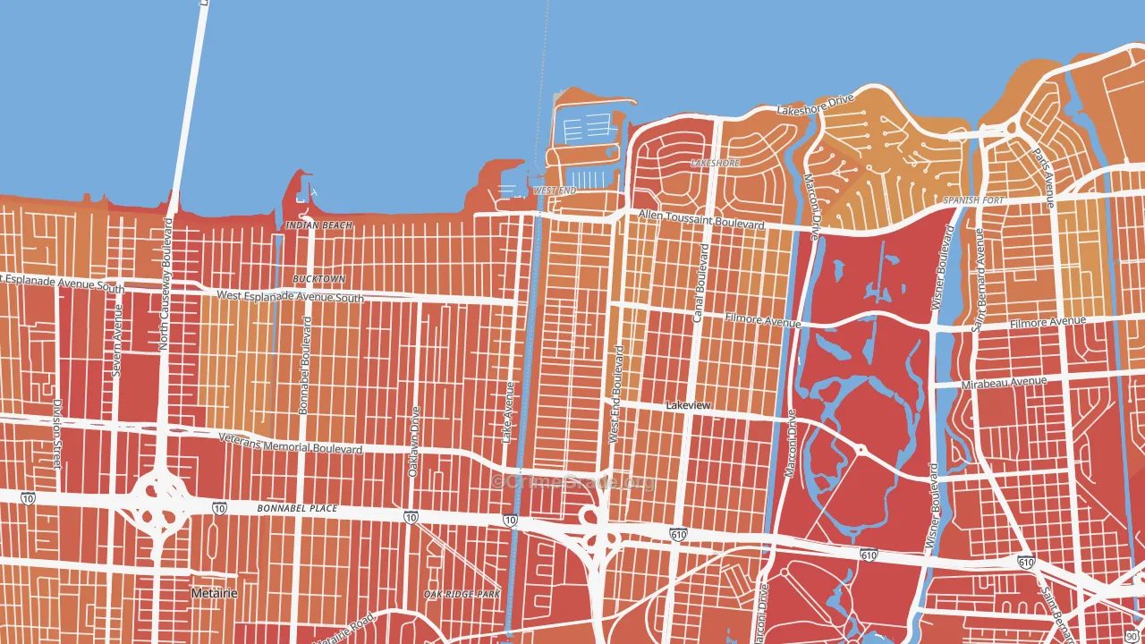 West End, New Orleans, LA Map of Drug-Related Crime Rates