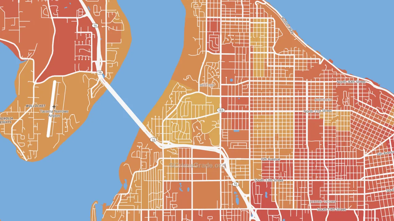 West End, Tacoma, WA Map of Drug-Related Crime Rates