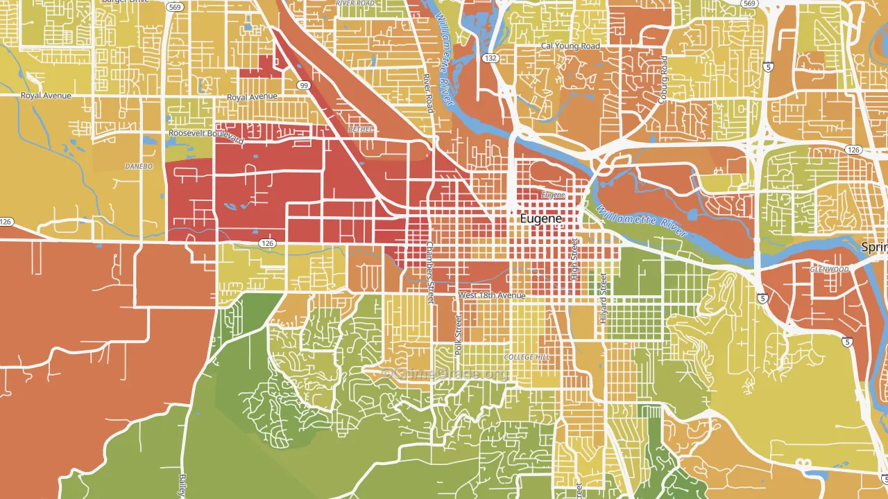 West Eugene, Eugene, OR Map of Drug-Related Crime Rates
