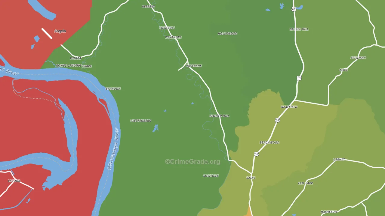 West Feliciana Parish, LA Map of Drug-Related Crime Rates