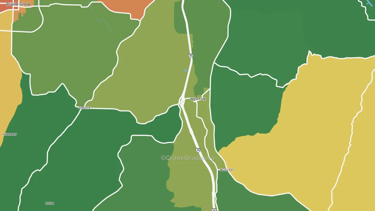 West Fork, AR Map of Drug-Related Crime Rates