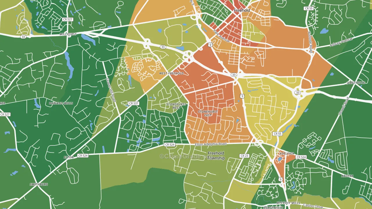 West Freehold, NJ Map of Drug-Related Crime Rates