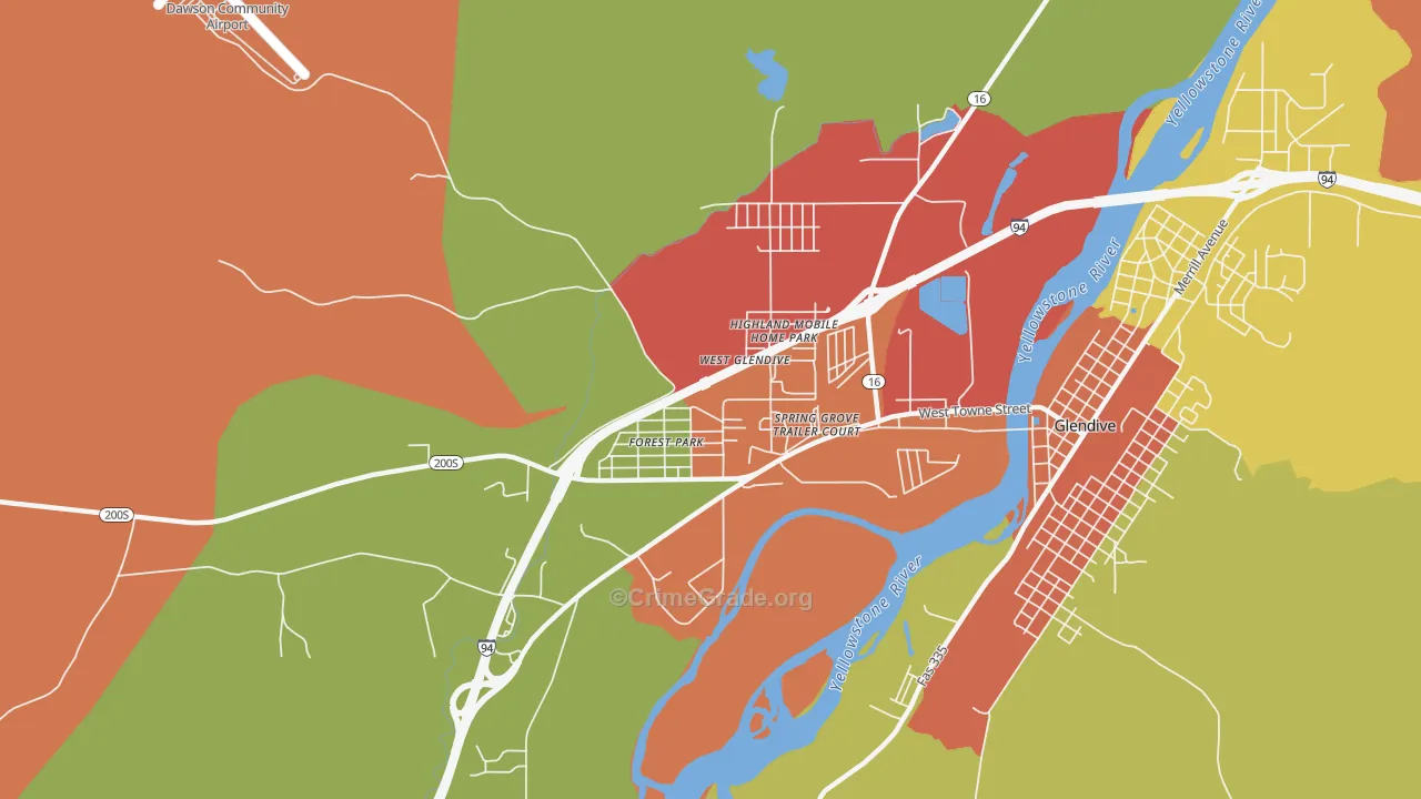 West Glendive, MT Map of Drug-Related Crime Rates