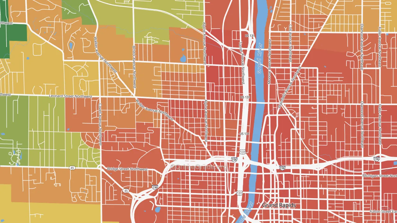 West Grand, Grand Rapids, MI Map of Drug-Related Crime Rates
