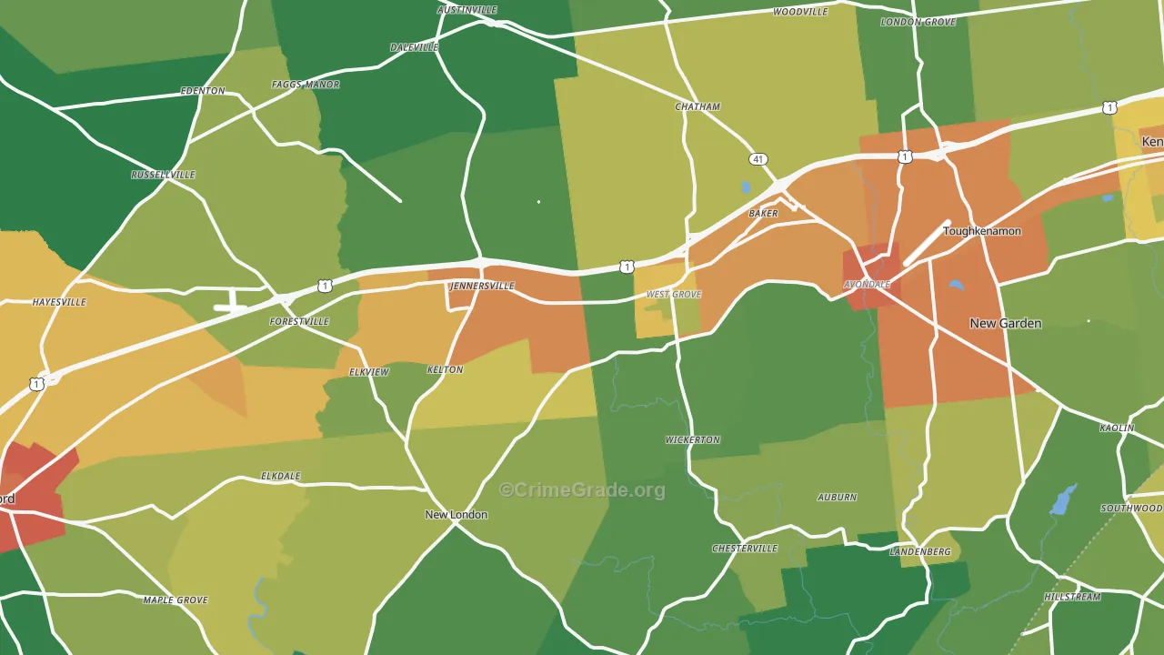 West Grove, PA Map of Drug-Related Crime Rates