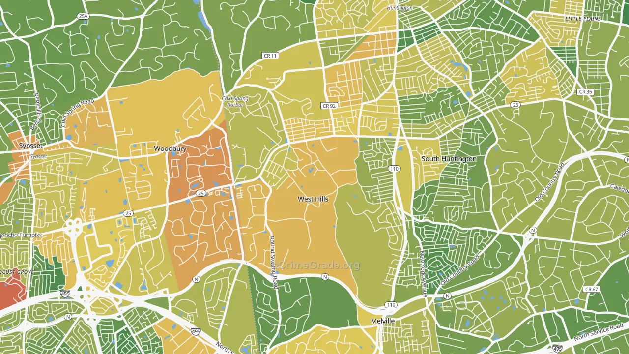 West Hills, Huntington, NY Map of Drug-Related Crime Rates