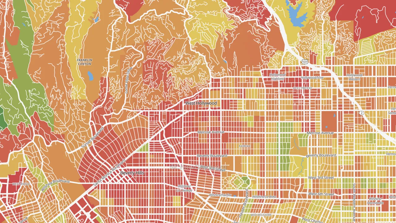 West Hollywood, CA Map of Drug-Related Crime Rates