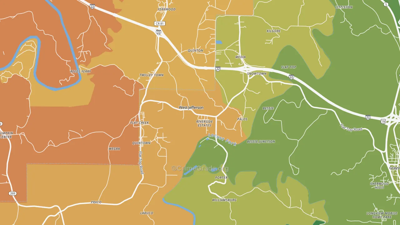 West Jefferson, AL Map of Drug-Related Crime Rates