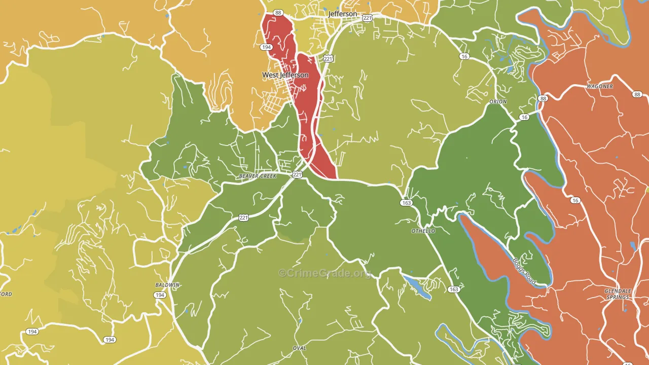 West Jefferson, NC Map of Drug-Related Crime Rates