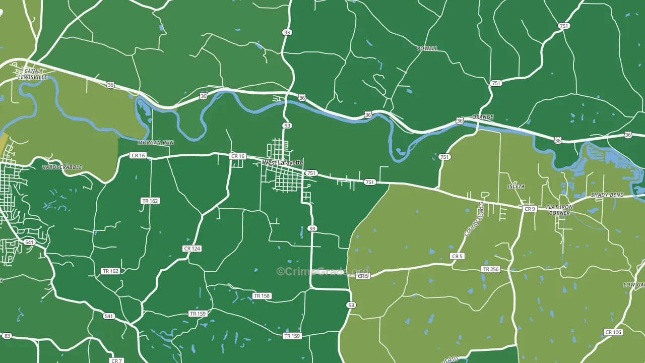West Lafayette, OH Map of Drug-Related Crime Rates