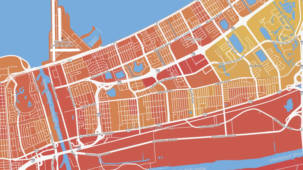 West Lake Forest, New Orleans, LA Map of Drug-Related Crime Rates