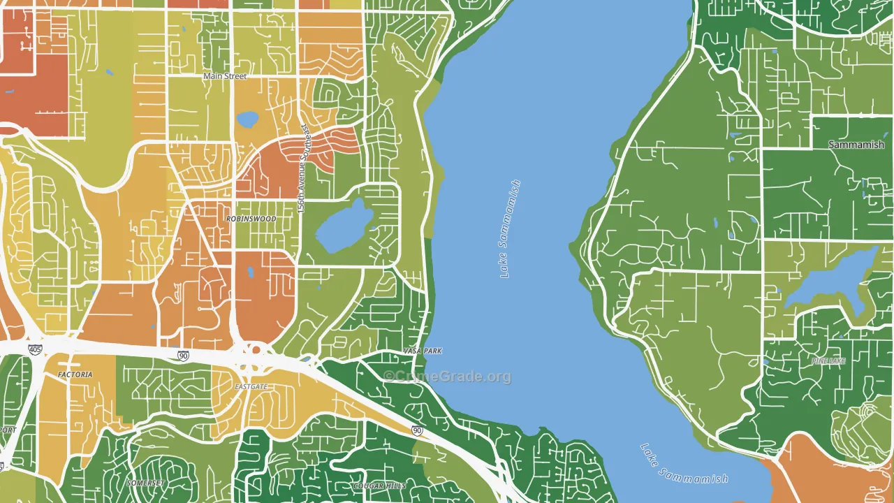 West Lake Sammamish, Bellevue, WA Map of Drug-Related Crime Rates