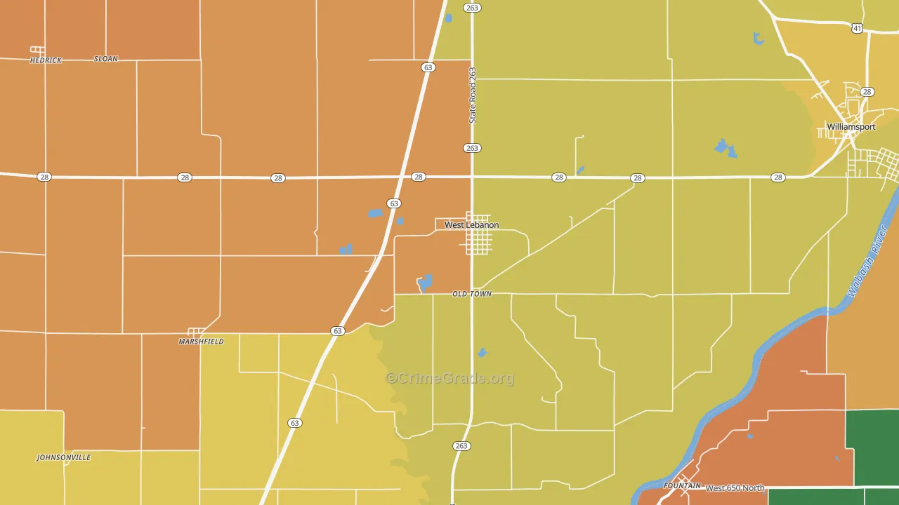 West Lebanon, IN Map of Drug-Related Crime Rates