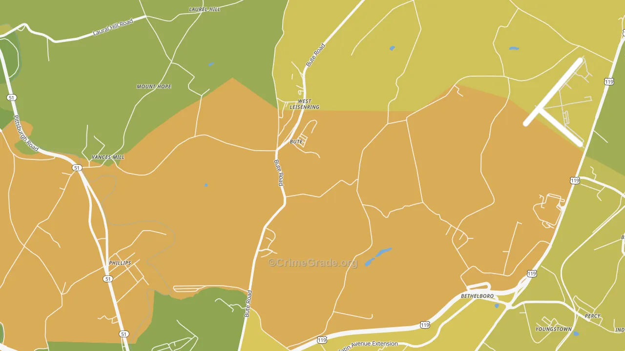 West Leisenring, PA Map of Drug-Related Crime Rates