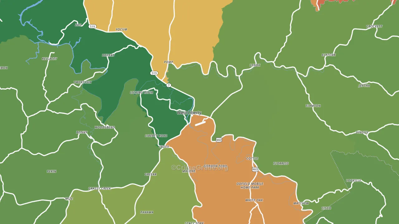 West Liberty, KY Map of Drug-Related Crime Rates