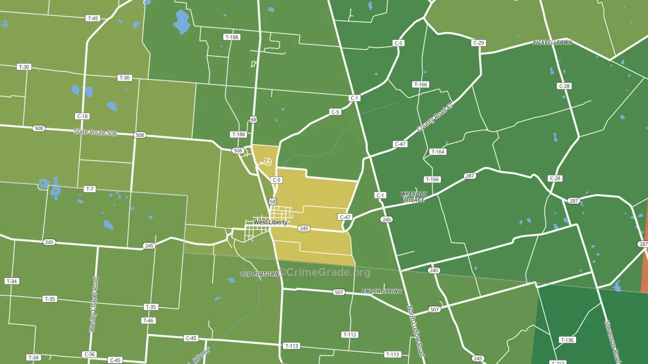 West Liberty, OH Map of Drug-Related Crime Rates