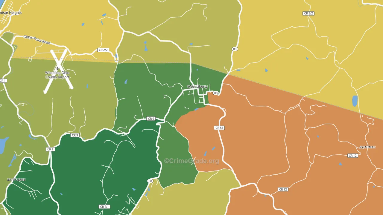 West Liberty, WV Map of Drug-Related Crime Rates