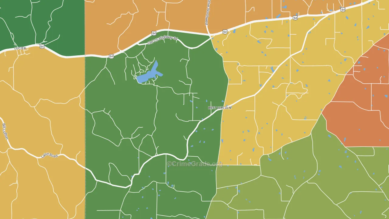 West Lincoln, MS Map of Drug-Related Crime Rates