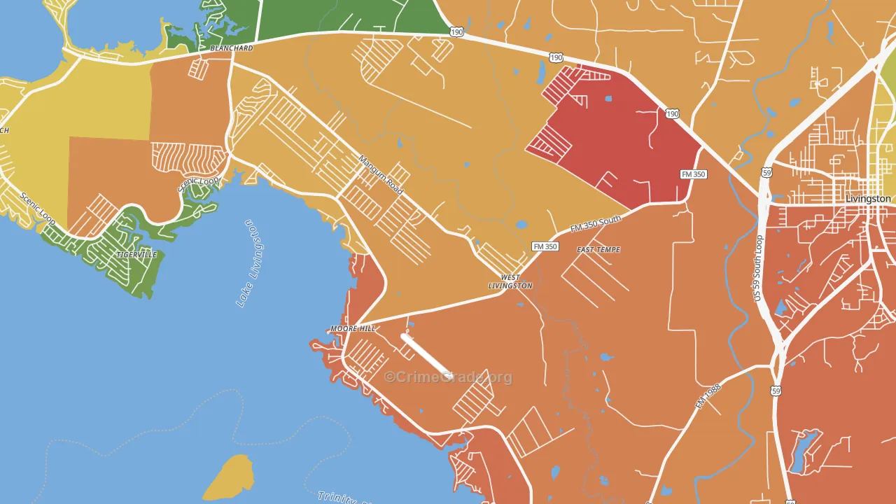 West Livingston, TX Map of Drug-Related Crime Rates