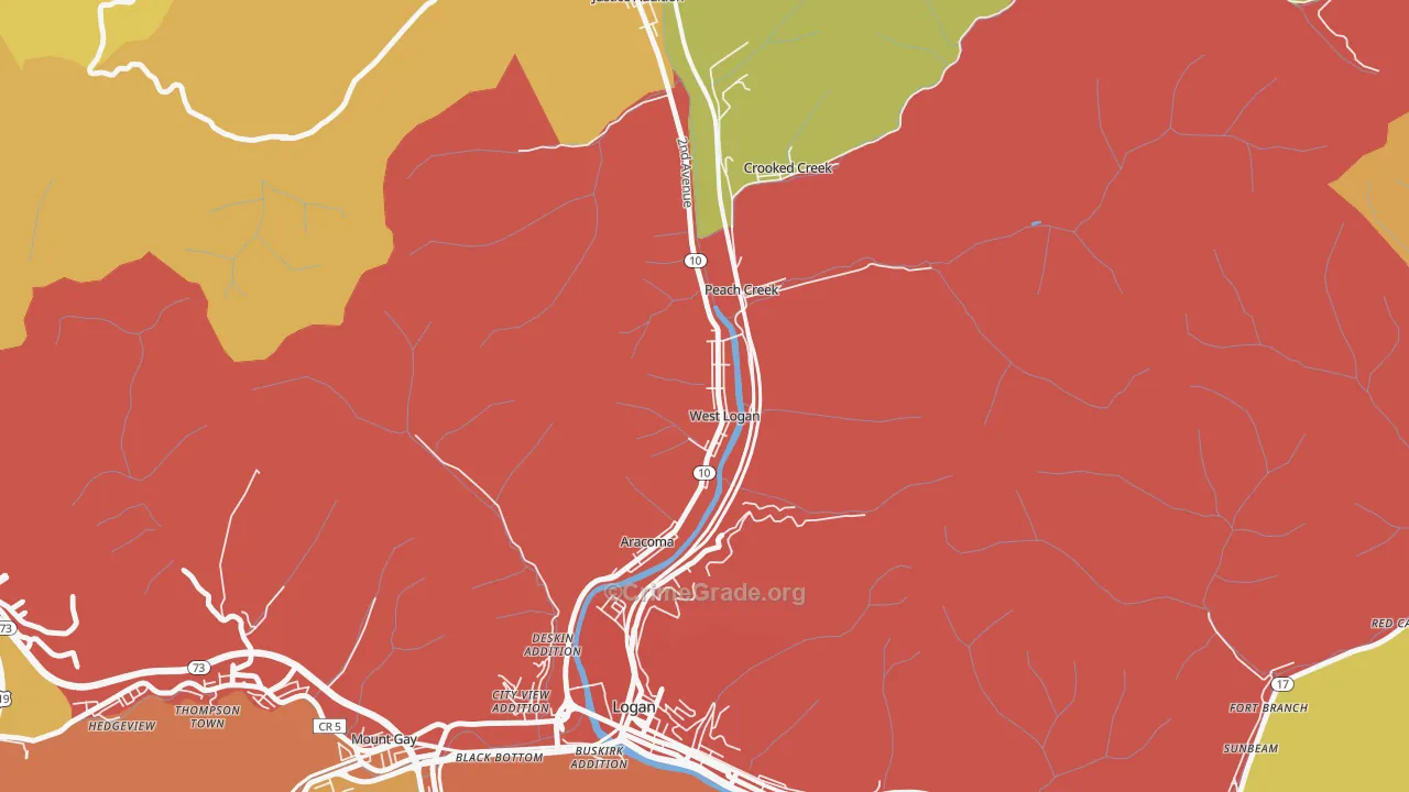 West Logan, WV Map of Drug-Related Crime Rates