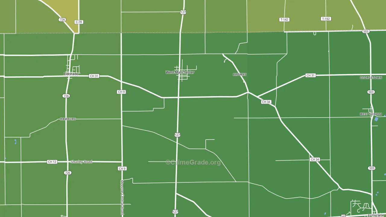 West Manchester, OH Map of Drug-Related Crime Rates