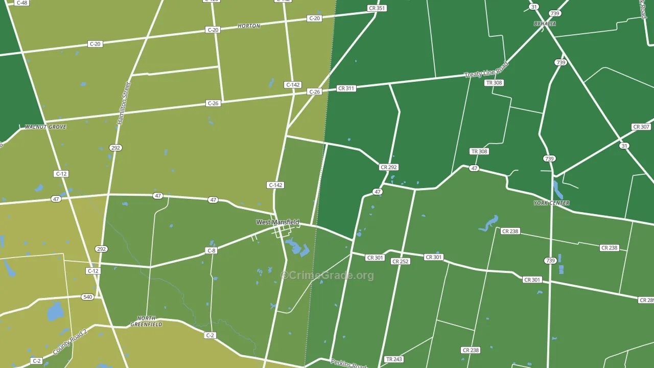 West Mansfield, OH Map of Drug-Related Crime Rates