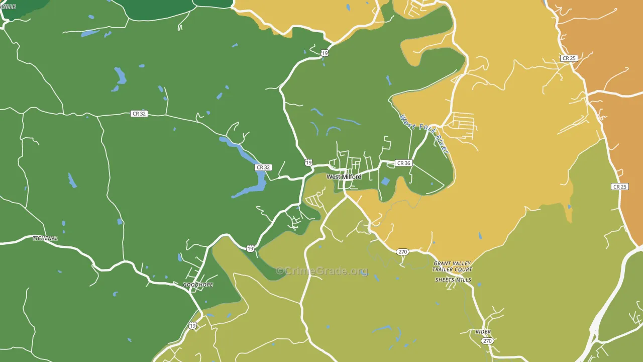 West Milford, WV Map of Drug-Related Crime Rates