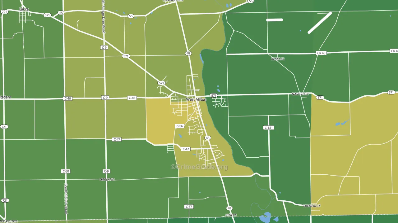 West Milton, OH Map of Drug-Related Crime Rates