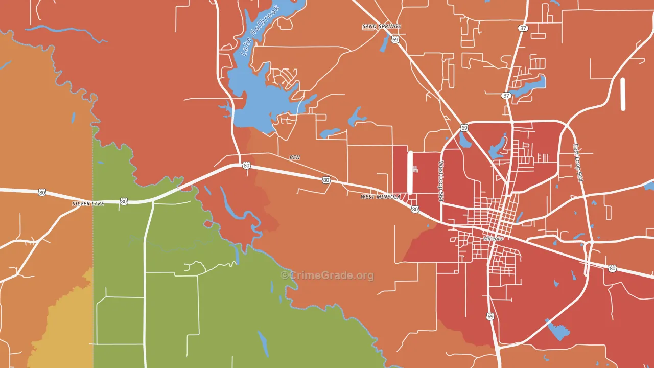 West Mineola, TX Map of Drug-Related Crime Rates