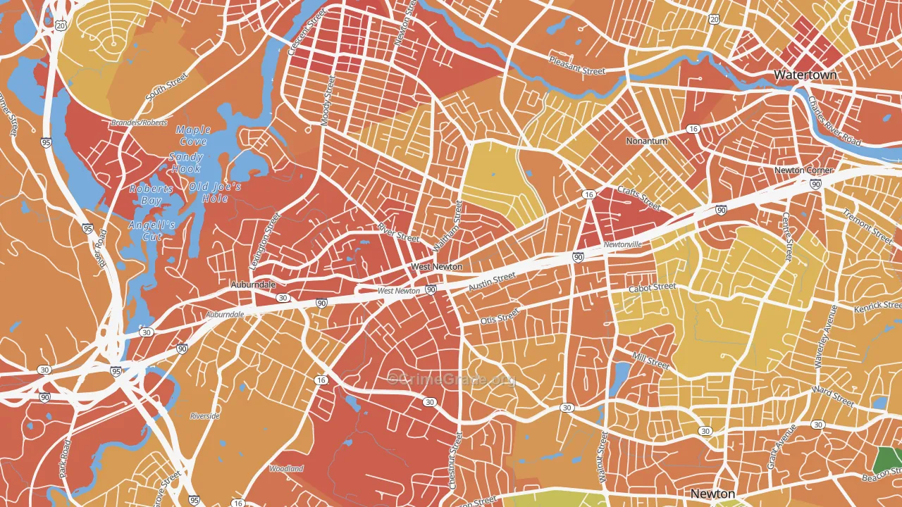 West Newton, Newton, MA Map of Drug-Related Crime Rates