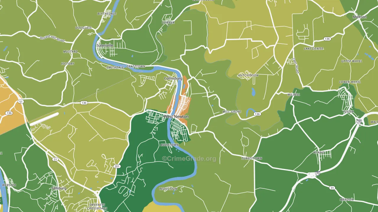 West Newton, PA Map of Drug-Related Crime Rates