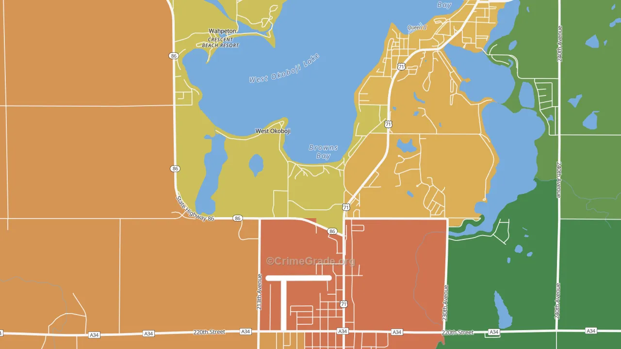 West Okoboji, IA Map of Drug-Related Crime Rates