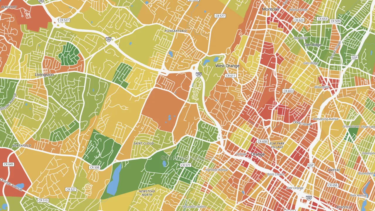 West Orange, NJ Map of Drug-Related Crime Rates