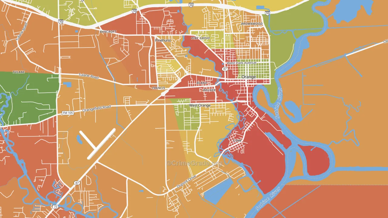 West Orange, TX Map of Drug-Related Crime Rates