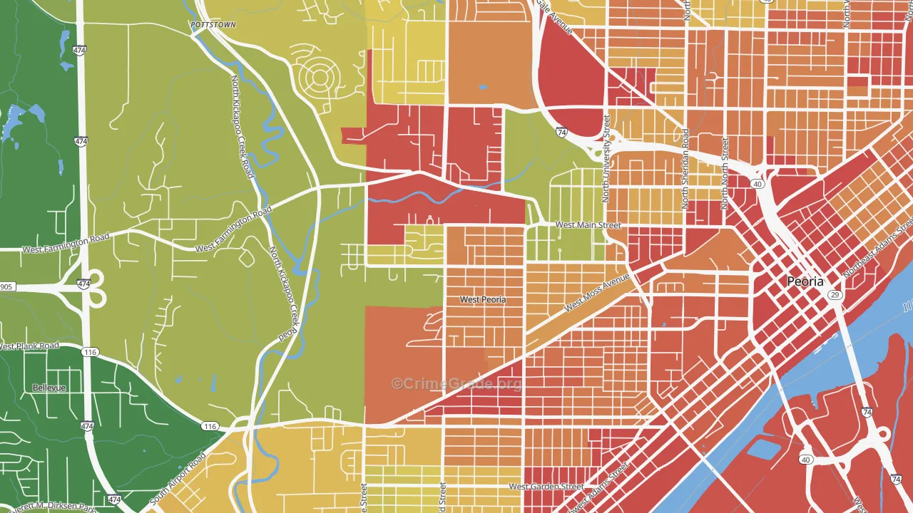 West Peoria, IL Map of Drug-Related Crime Rates