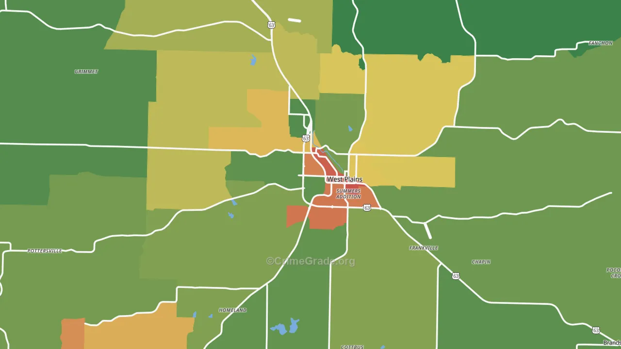 West Plains, MO Map of Drug-Related Crime Rates