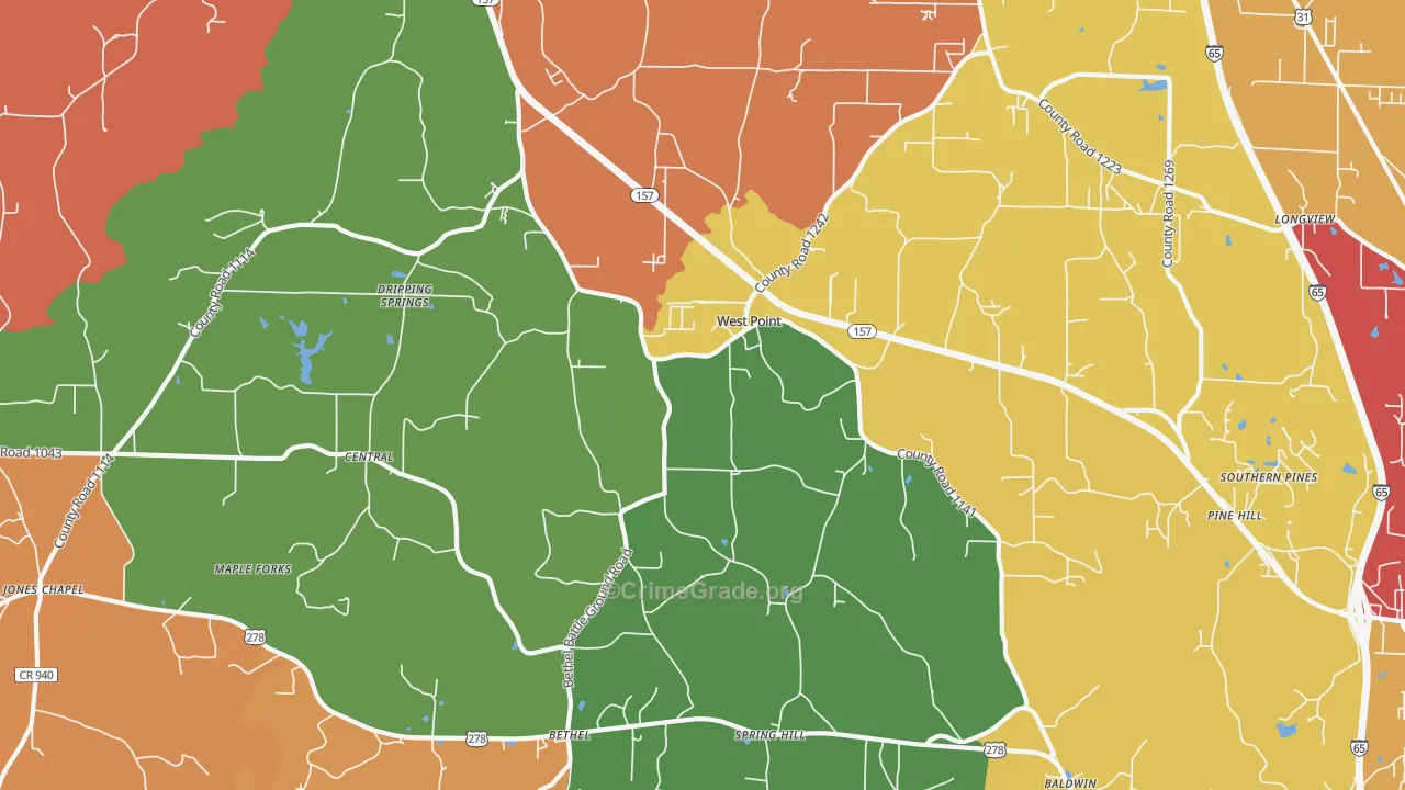 West Point, AL Map of Drug-Related Crime Rates