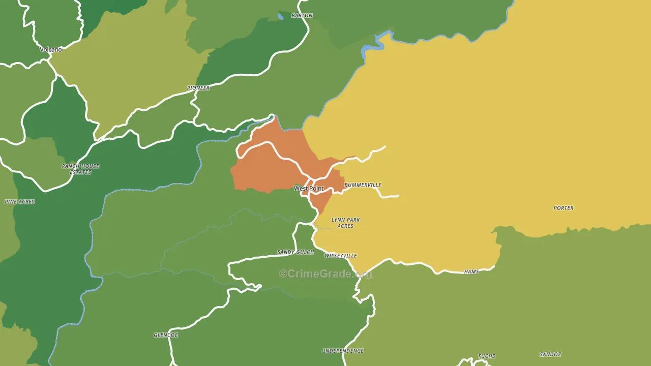 West Point, CA Map of Drug-Related Crime Rates